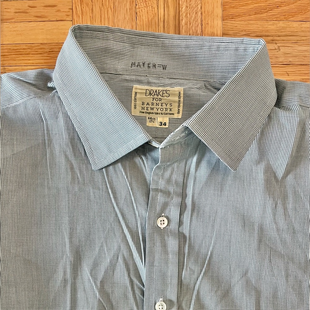 Drake’s for Barneys New York Men’s Shirt – 17.5 / 34 – Micro Check Pattern – Mad